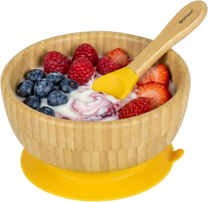 Abiie Octopod Bamboo Baby Bowl Set for 4 Months and Up – Mess-Free High Chair Suction Bowl with Spoon for Toddlers and Kids - Ergonomic Baby Feeding Essentials - 5.7" x 3" x 5.7" - Pink