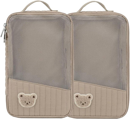MOMIGO Baby Diaper Bag Organizer Pouches - 2 Pack Waterproof Pod Hanging Diaper Bag Cute Rabbit Bear Mesh Bag Reusable, Washable or Baby Cloth Diapers (Green)