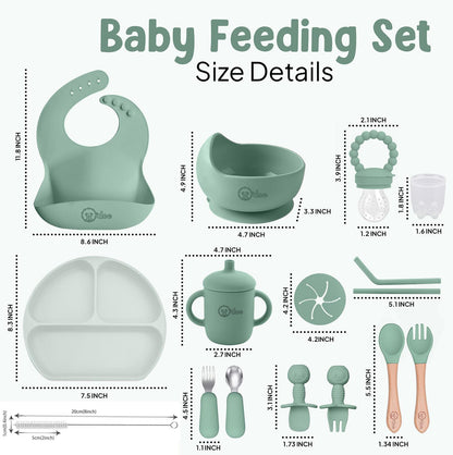 O'doe 17-Piece BPA-Free Silicone Baby Feeding Set | Thick & Soft Suction Plates, Baby Bowls, Wooden Fork & Spoon, and More | Make Mealtime Fun and Easy for Your Little One (Purple, V2)