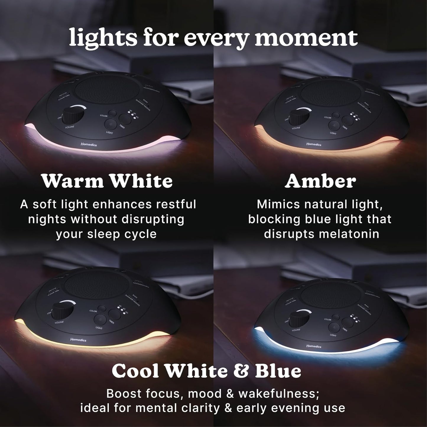 Homedics Sleep Better Portable Sound Machine, Night Light,12 Soothing Sounds Including White Noise, Rain, and Thunderstorm, Ultra-Portable Design, Auto-Off Timer, Ideal for Travel & Baby Sleep, Black