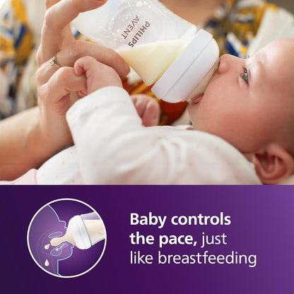 Philips Avent Natural Baby Bottles with Natural Response Nipples (Slow Flow, Flow 2), 4oz, 4-Pack, SCY900/04