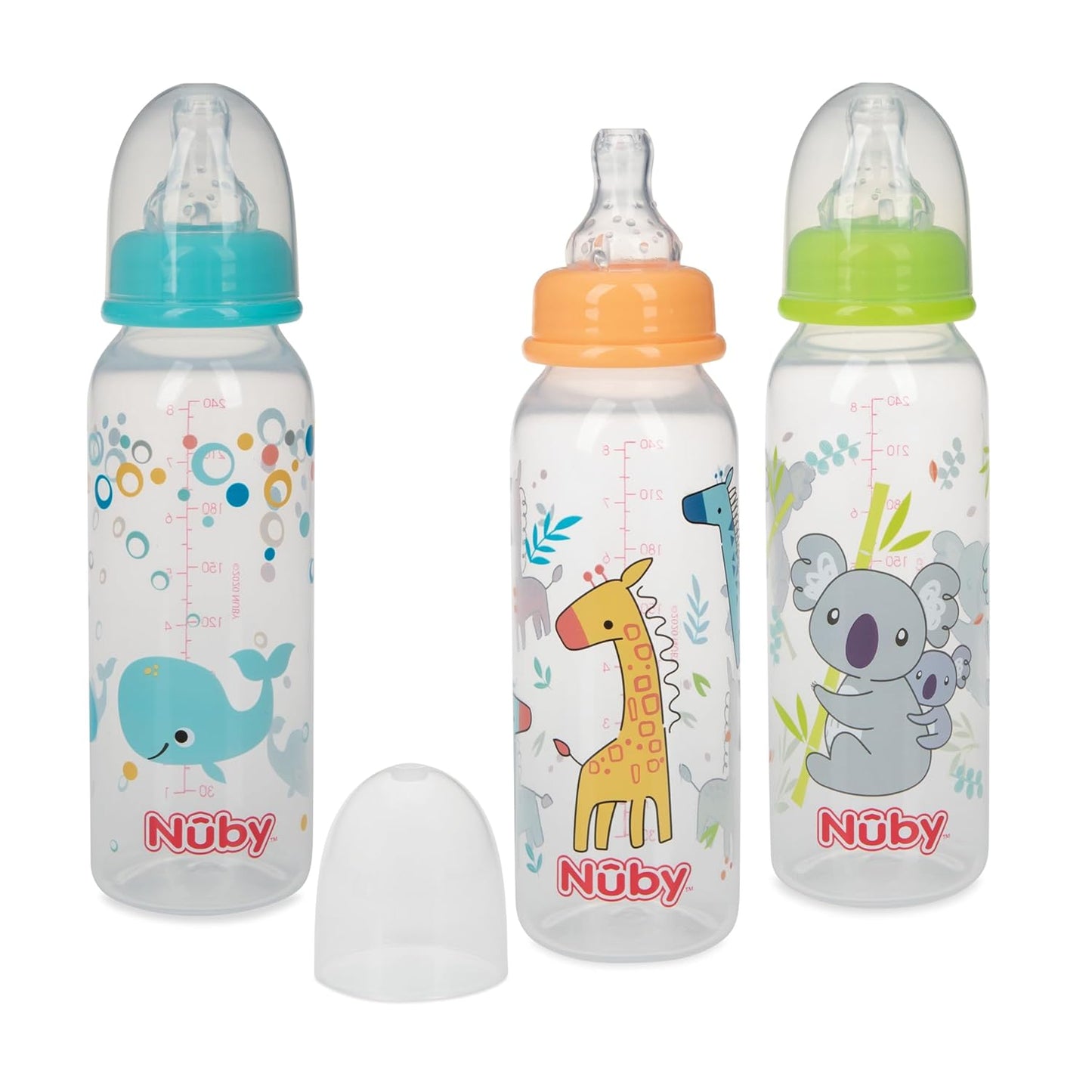 Nuby Printed Non-Drip 8oz Bottle, 3 Pack, Neutral