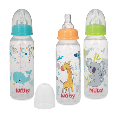 Nuby Printed Non-Drip 8oz Bottle, 3 Pack, Neutral