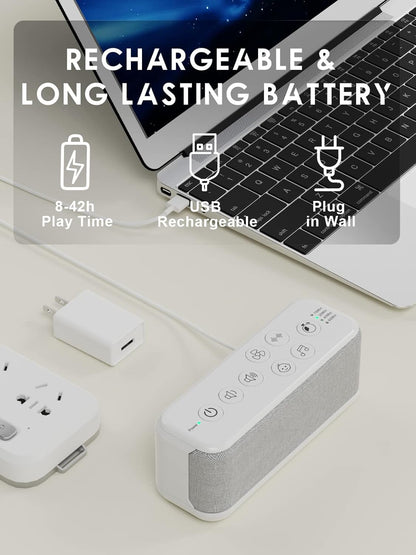 OnLyee White Noise Machine for Office Privacy, USB Rechargeable Sound Machine with 42 Non-Looping Sounds, Auto-Off Timer for Focus, Sleep and Travel