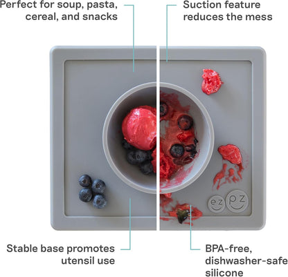 ezpz Happy Bowl - 24 Months + (Sage) - 100% Silicone Suction Bowl with Built-in Placemat – Dishwasher Safe