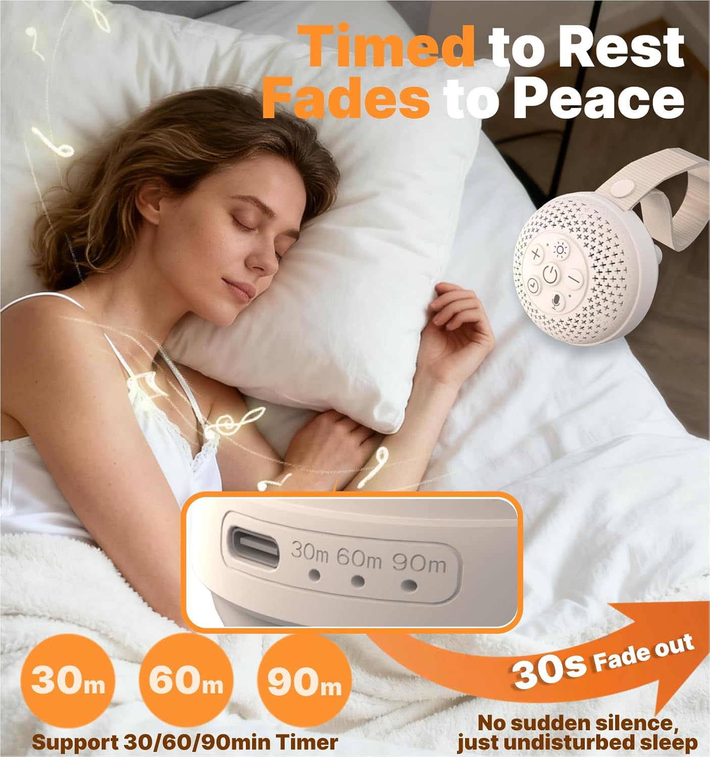 Hmusic Portable White Noise Machine with Voice Recording - 16 Soothing Sounds Sleep Machine, 20-60H Battery, 3-Level Night Light | 3 Timers Sleep Aid for Adults & Babies