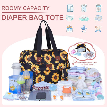 Pritent Diaper Bag Tote - Diaper Baby Bags with Pacifier Case, Shoulder Straps, Stroller Clips, Waterproof Large Mommy Maternity Travel Baby Bag for Mom and Dad, Green, Medium