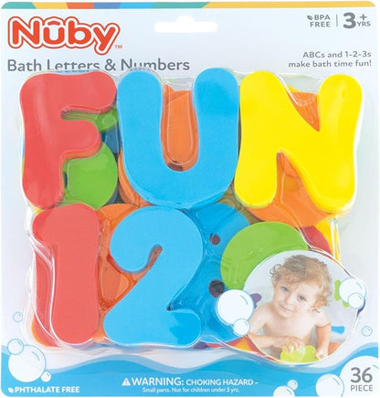Nuby Foam Bath Letters and Numbers for Toddlers - Bath Toy Set for Kids 3+ Years - 36 Pieces