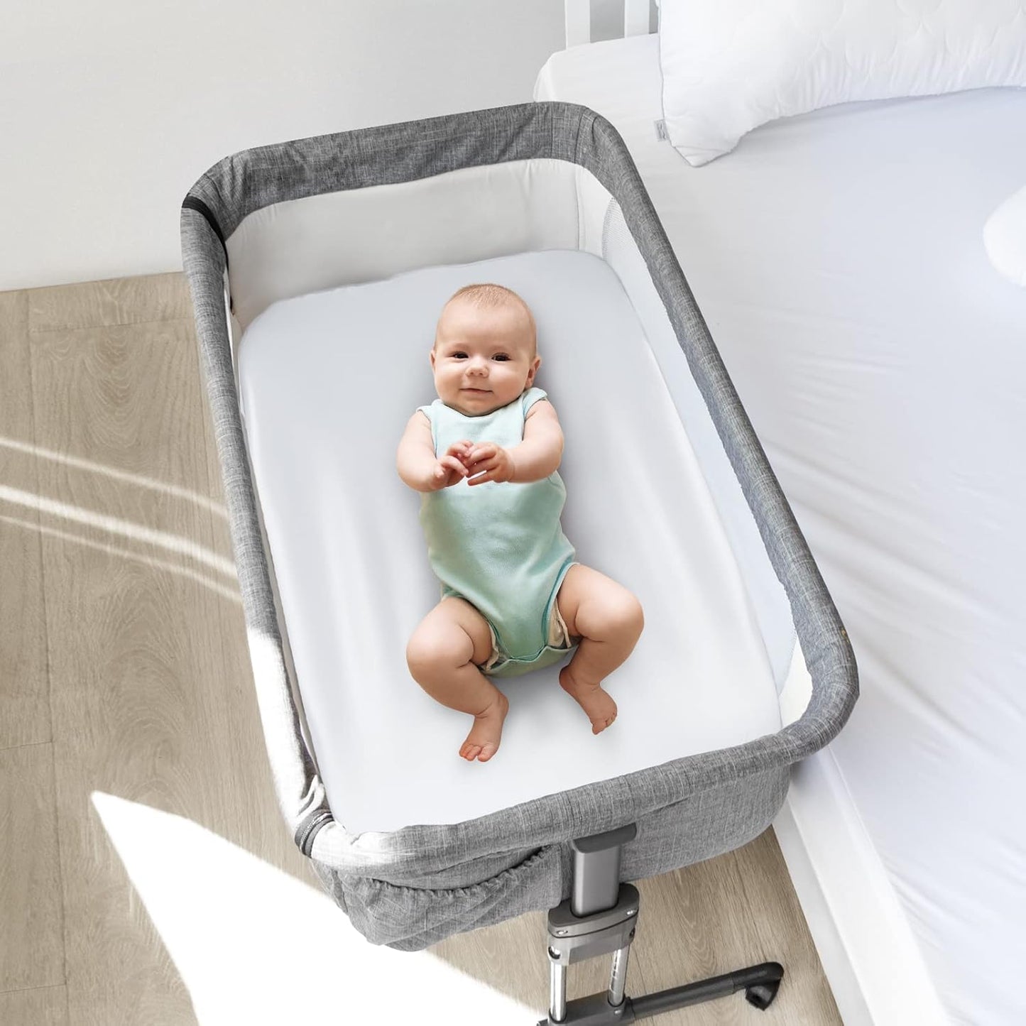 Bassinet Sheets for Baby Boy Girl, Satin Bedside Sleeper Sheets to Fit Mika Micky&Baby Delight&Dream On Me&Baby Joy Bassinet, Bassinet Sheet for Baby Hair (33"x20"x5") Silk Bassinet Sheets, Grey