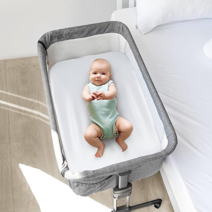 Bassinet Sheets for Baby Boy Girl, Satin Bedside Sleeper Sheets to Fit Mika Micky&Baby Delight&Dream On Me&Baby Joy Bassinet, Bassinet Sheet for Baby Hair (33"x20"x5") Silk Bassinet Sheets, Grey
