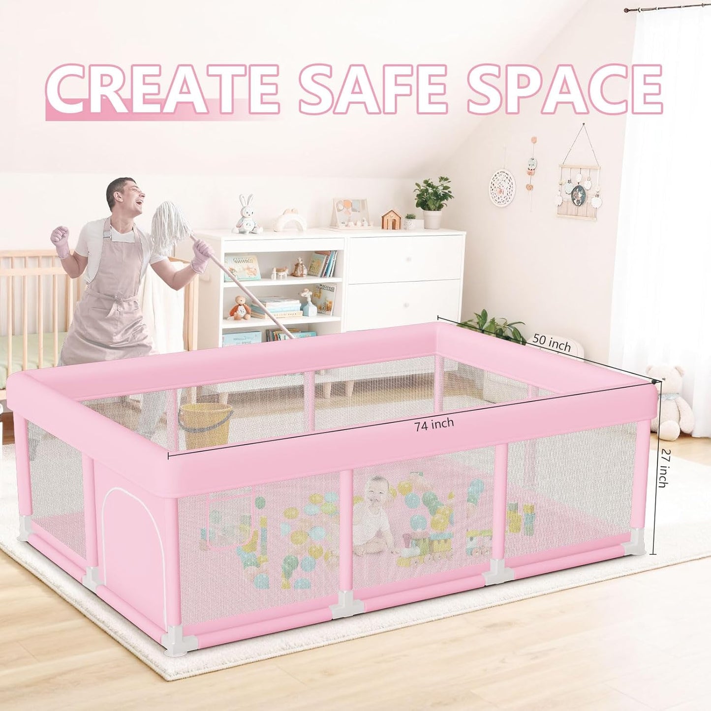 Hiaksedt Baby Playpen 50x50 Inch, Play Pens for Babies and Toddlers Baby Fence Play Yards for Indoor & Outdoor with Breathable Mesh Anti-Fall Playpen