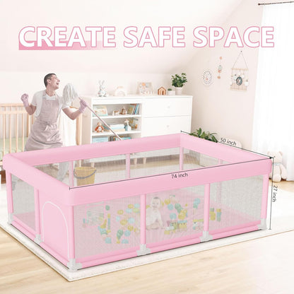 Hiaksedt Baby Playpen 50x50 Inch, Play Pens for Babies and Toddlers Baby Fence Play Yards for Indoor & Outdoor with Breathable Mesh Anti-Fall Playpen