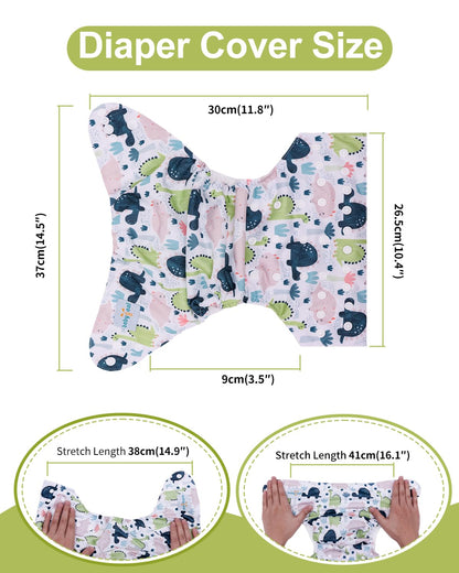 babygoal Cloth Diaper Covers 6 Pack with Wet Bag for Fitted Diapers and Prefolds with Double Gussets, Adjustable and Reusable for Baby Boys and Girls