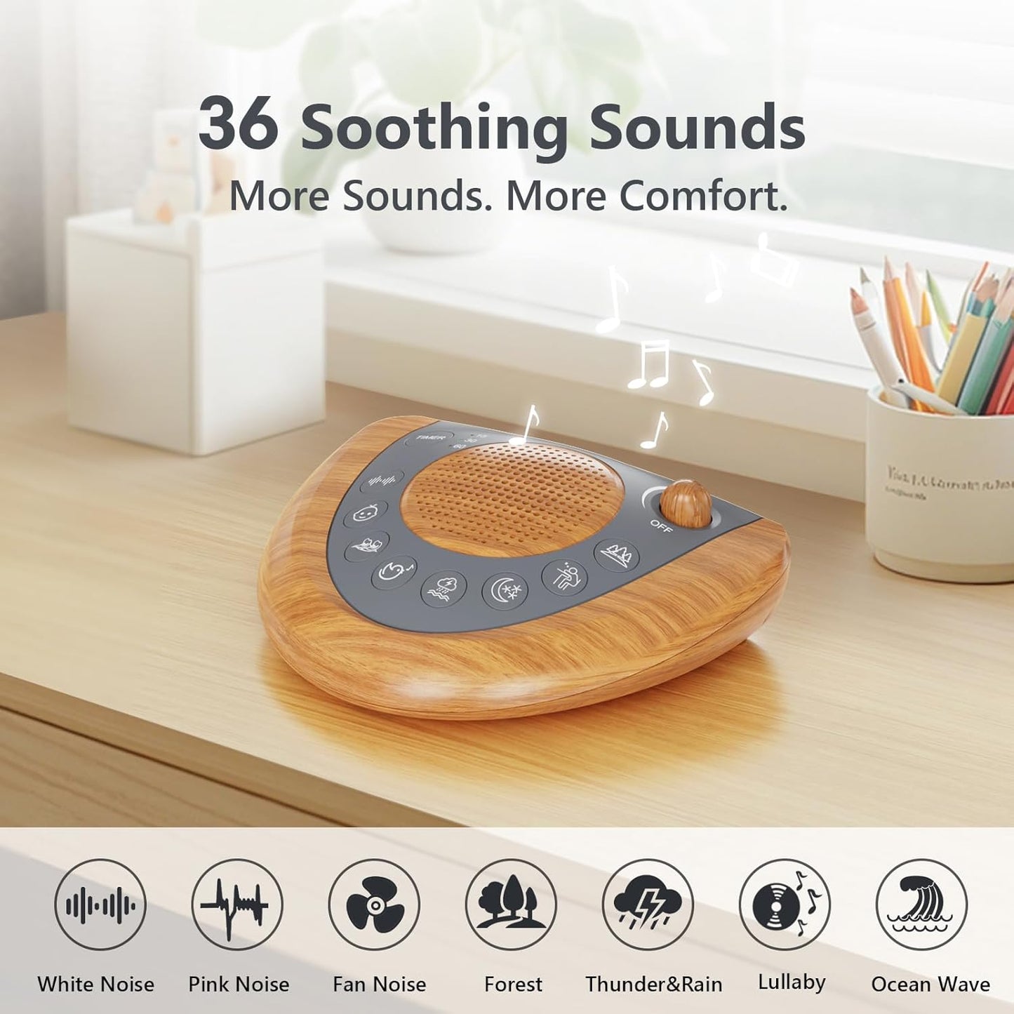 White Noise Machine, Portable Sleep Sound Machine with 24 Soothing Sounds, Timer & Memory Function, Headphone Jack, USB Charging, Powered by AC or Battery for Baby, Kids, Adults, Travel
