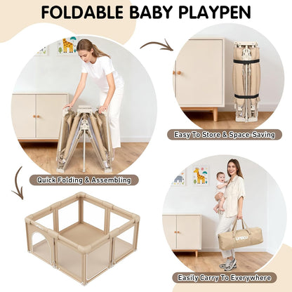 Baby Playpen Foldable Playpen for Babies and Toddlers, Large Playpens Portable Play Pen Play Yard for Kids Fence Indoor Outdoor Travel 4 Handlers 50 Balls Baby Gifts Essentials 50"X50" Dark Grey