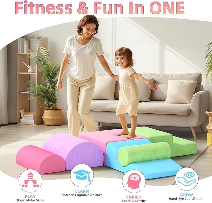 8 Piece Toddler Climbing Blocks，Soft Play Climbing Toys Indoor for Toddlers Ideal Crawling and Exploration Play Set for Baby Gym/Toddler Playground (Macaron Color, 8pcs)
