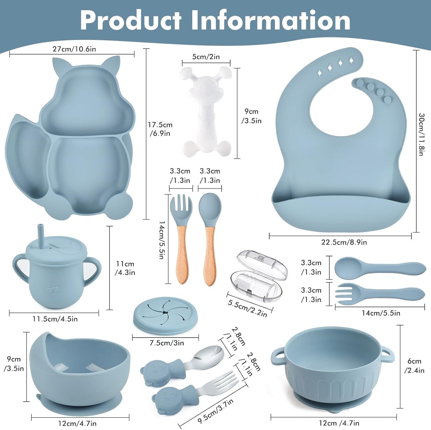 Silicone Baby Feeding Set 15 Pcs，Baby Spoons Suction Bowl Divided Plate Bib Cup Finger Brush Training cups,Baby Led Weaning Supplies,Baby Plates，Toddler Feeding Plates and Bowls Set（purple）
