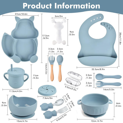 Silicone Baby Feeding Set 15 Pcs，Baby Spoons Suction Bowl Divided Plate Bib Cup Finger Brush Training cups,Baby Led Weaning Supplies,Baby Plates，Toddler Feeding Plates and Bowls Set（purple）