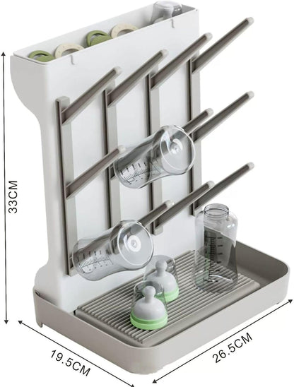 Baby Bottle Drying Rack, Countertop Bottle Dryer, Cup Drying Rack, for 12Pc Bottles and Accessories,Pump Parts,Pacifiers,Vitality Grey,Free small brush for cleaning