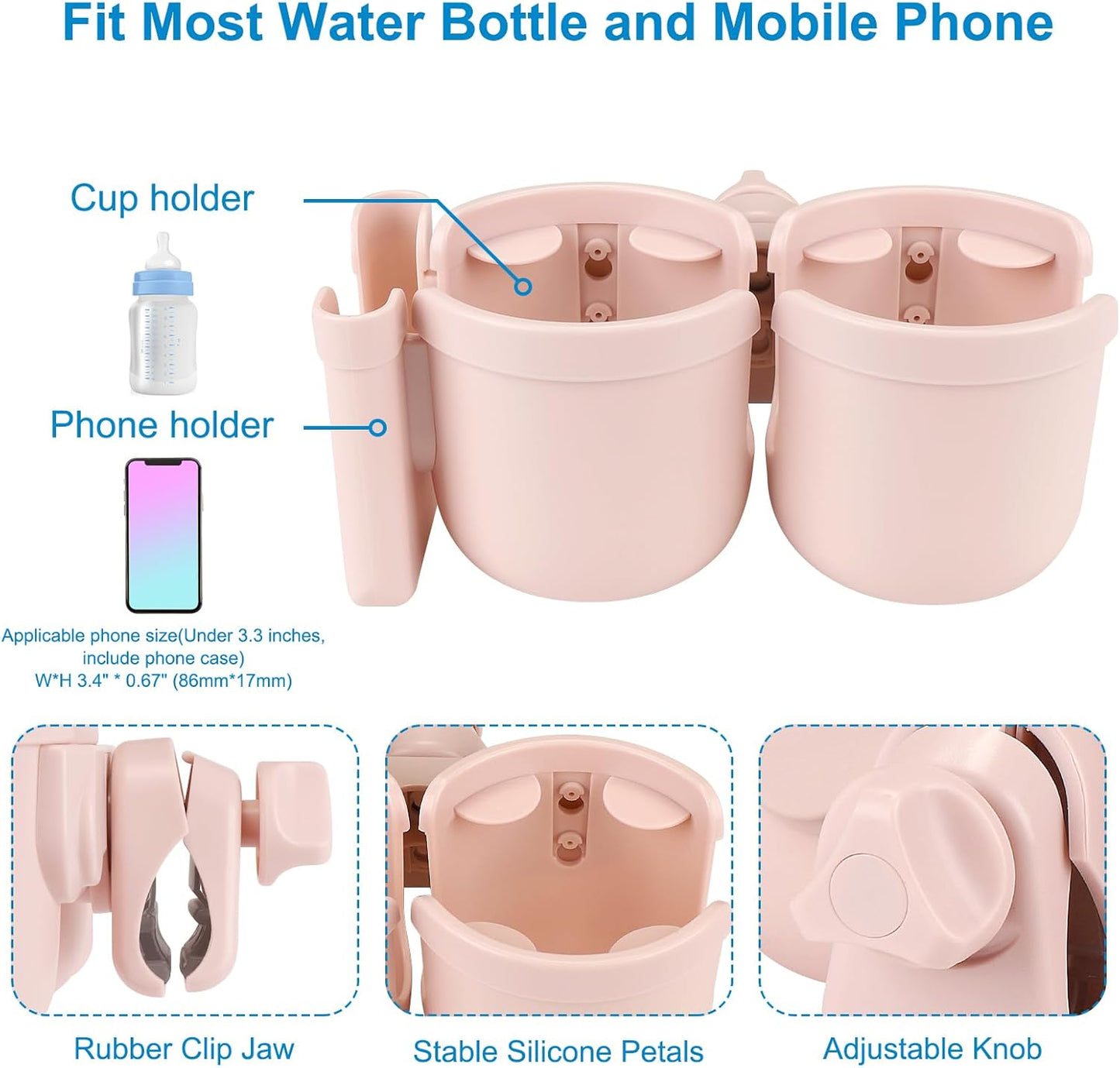 Accmor Stroller Cup Holder with Phone Holder, Bike Cup Holder, Universal Cup Holder for Uppababy Nuna Doona Strollers, 2-in-1 Cup Phone Holder for Stroller Bike Accessory