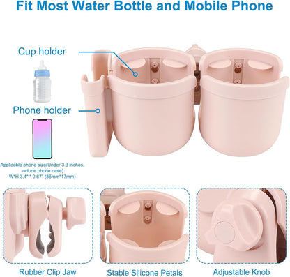 Accmor Stroller Cup Holder with Phone Holder, Bike Cup Holder, Universal Cup Holder for Uppababy Nuna Doona Strollers, 2-in-1 Cup Phone Holder for Stroller Bike Accessory