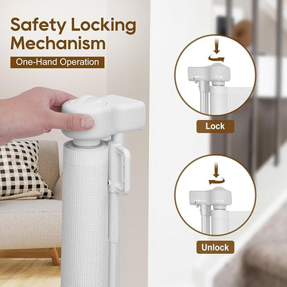 Miumoon 120 inch Retractable Baby Gates 34 inch Tall, Retractable Gate with Reinforced Strip Design to Prevent Crawling Through, 10 FT Extra Wide Retractable Dog Gate for Indoor/Outdoor