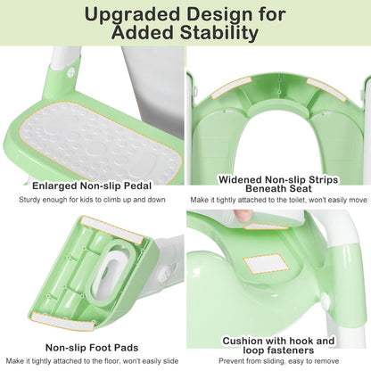 BRINJOY Potty Training Seat with Step Stool Ladder, Potty Toilet Toddler Seat w/Potty Training Chart & Cushion Handle, Kids Potty Training Toilet Chair for Girls Boys w/Non-Slip Pads Wide Step