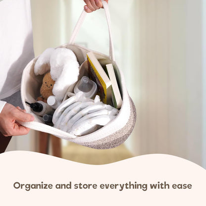 luxury little Diaper Caddy Organizer, Large Cotton Rope Nursery Baby Basket, Changing Table Organizer for Baby Diaper Storage, Portable Car Organizer Removable Divider (Off White, Large)