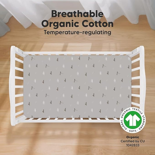 KeaBabies 2-Pack Organic Crib Sheets for Boys, Girls - 52x28 Fitted Crib Mattress Sheet Neutral, Breathable Jersey Cotton Cover for Baby Bed, Toddler Mattress, Soft & Cute Prints (Savannah)