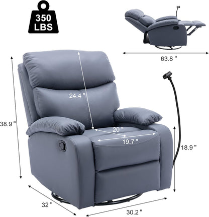 Oversized Swivel Rocking Chair, Manual Large Rocker Recliner Chairs for Adults, Corduroy Nursery Glider Barrel Chair with 2 Pillows, Wide Recliner for Living Room, Bedroom, Nursery, White