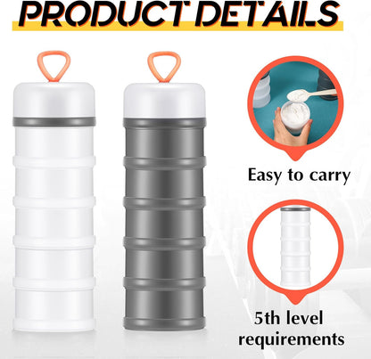 Baderke 4 Pcs Protein Powder Container 5 Layers Stackable Leakproof Container Powder Dispenser with Funnels Stand Keychain Flour Canister for Workout Fitness(Black, White, Blue, Pink)