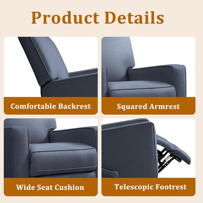 Swivel Rocker Recliner Chair for Adults, High Back Fabric Recliner with Deep Seat, Manual Glider for Living Room & Nursery, Grey