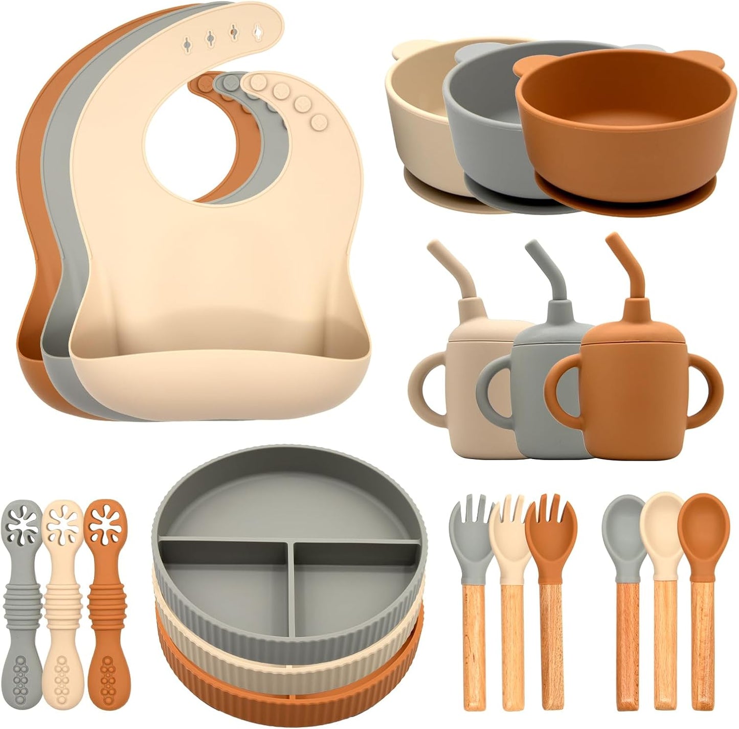 Silicone Baby Feeding Set 21 Pcs, Baby Led Weaning Supplies, Baby Feeding Supplies Set BPA Free, Essentials for Newborn Gift Mixed