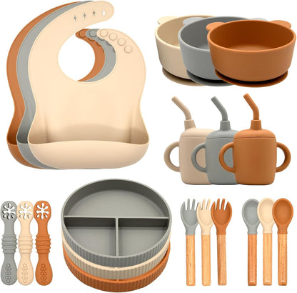 Silicone Baby Feeding Set 21 Pcs, Baby Led Weaning Supplies, Baby Feeding Supplies Set BPA Free, Essentials for Newborn Gift Mixed