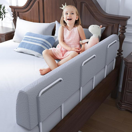 FigTime Bed Bumper for Toddlers, Foam Bed Rail for Toddlers, Toddler Bed Rail Bumper, Soft Safety Bed Guard Rail for Kids, Bed Side Rail for Twin, Full, Queen & King Beds (Grey, 59", 3-Bracket)