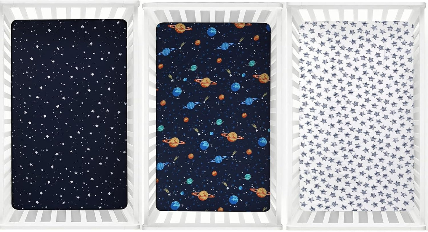 PHF 3 Pack Soft Mini Crib Sheets, Floral & Animal Pack N Play Sheets for Baby Boys Girls, No Slip Universal Fit for Pack N Play, Playard, Portable and Mini Crib Mattresses,Floral & Animal