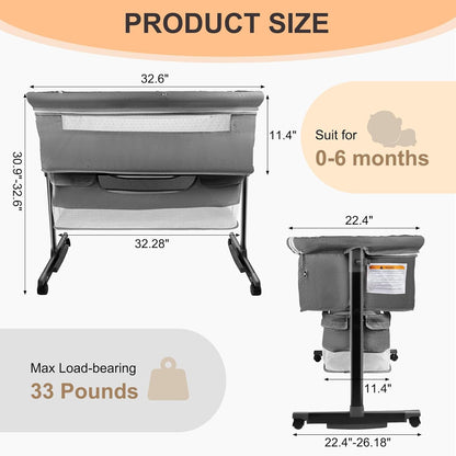 BIERUM Bassinet 4 in 1 - Bedside Bassinet for Baby, Height Adjustable Bassinet Bedside Crib with Lockable Wheels & Mosquito Nets, Large Storage Bag & Comfortable Mattresses Included.