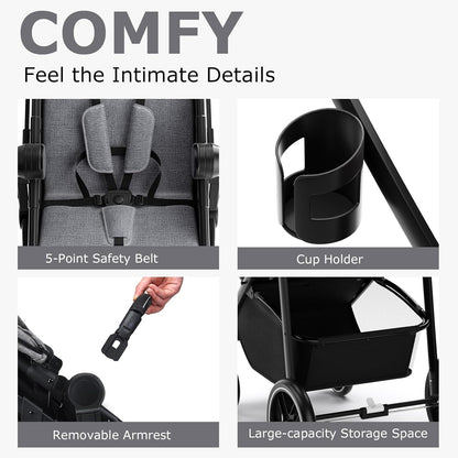 INFANS 2 in 1 Baby Stroller, High Landscape Infant Stroller & Reversible Bassinet Pram, Foldable Pushchair with Adjustable Canopy, Storage Basket, Cup Holder, Suspension Wheels (Black)
