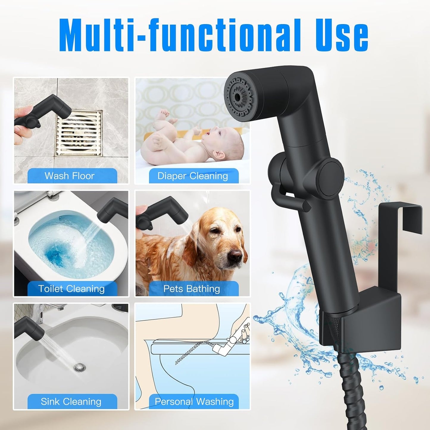 JONKEAN Muslim Shower, Water Pressure Control Toilet Bidet Sprayer, Multi-Function Diaper Sprayer for Toilet, Hand Held Bidet Set Sprayer with Hose, Bracket and T-Valve (Chrome)