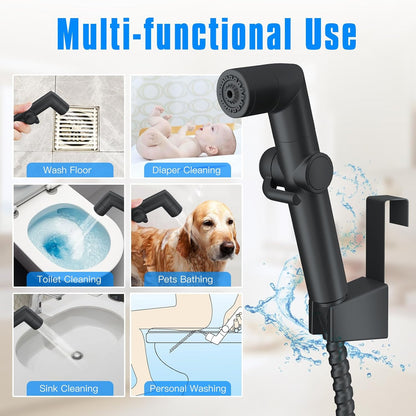 JONKEAN Muslim Shower, Water Pressure Control Toilet Bidet Sprayer, Multi-Function Diaper Sprayer for Toilet, Hand Held Bidet Set Sprayer with Hose, Bracket and T-Valve (Chrome)