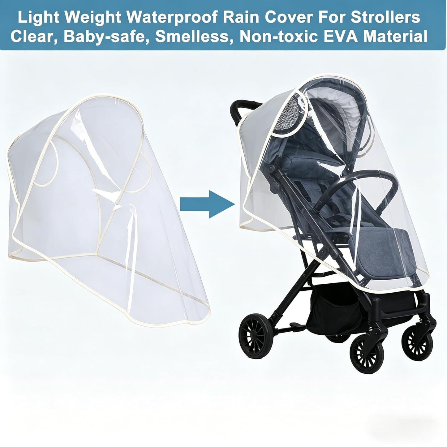 Clear Stroller Rain Cover, Universal Stroller Accessories, Waterproof Travel Weather Shield Breathable Baby Stroller Cover, Safety EVA Protect from Wind, Dust, Snow