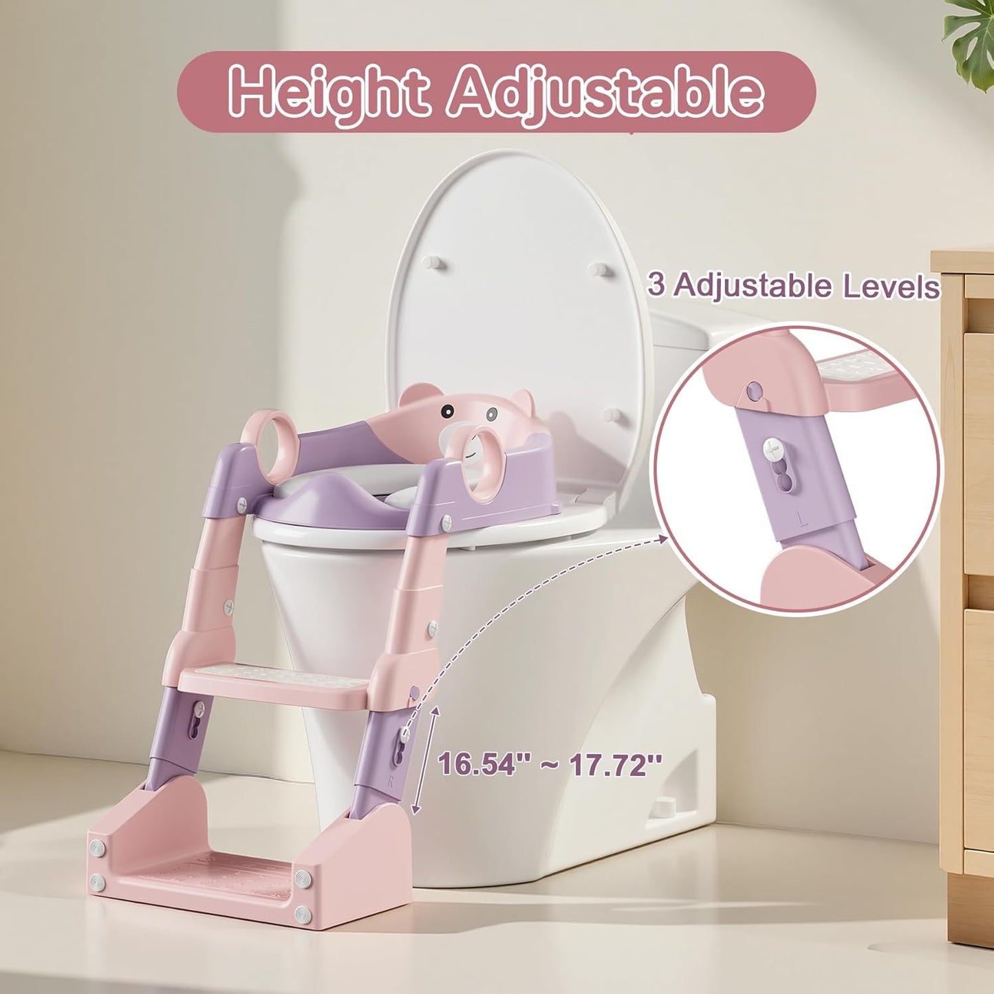 Potty Training Seat,Toddler Toilet Seat for Boys Girls,3-in-1 Potty Training Toilet and Chair with Step Stool Ladder,Anti-Slip Height Adjustable Foldable Splash Guard for Kids (Grey)