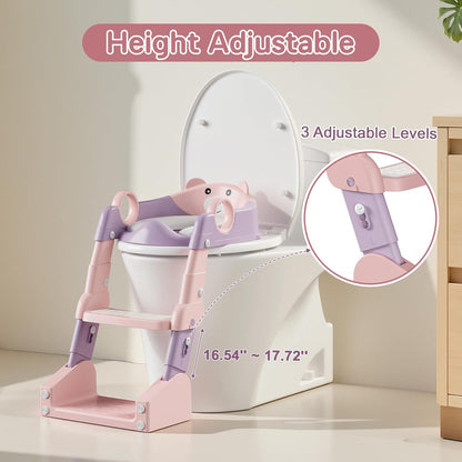 Potty Training Seat,Toddler Toilet Seat for Boys Girls,3-in-1 Potty Training Toilet and Chair with Step Stool Ladder,Anti-Slip Height Adjustable Foldable Splash Guard for Kids (Grey)