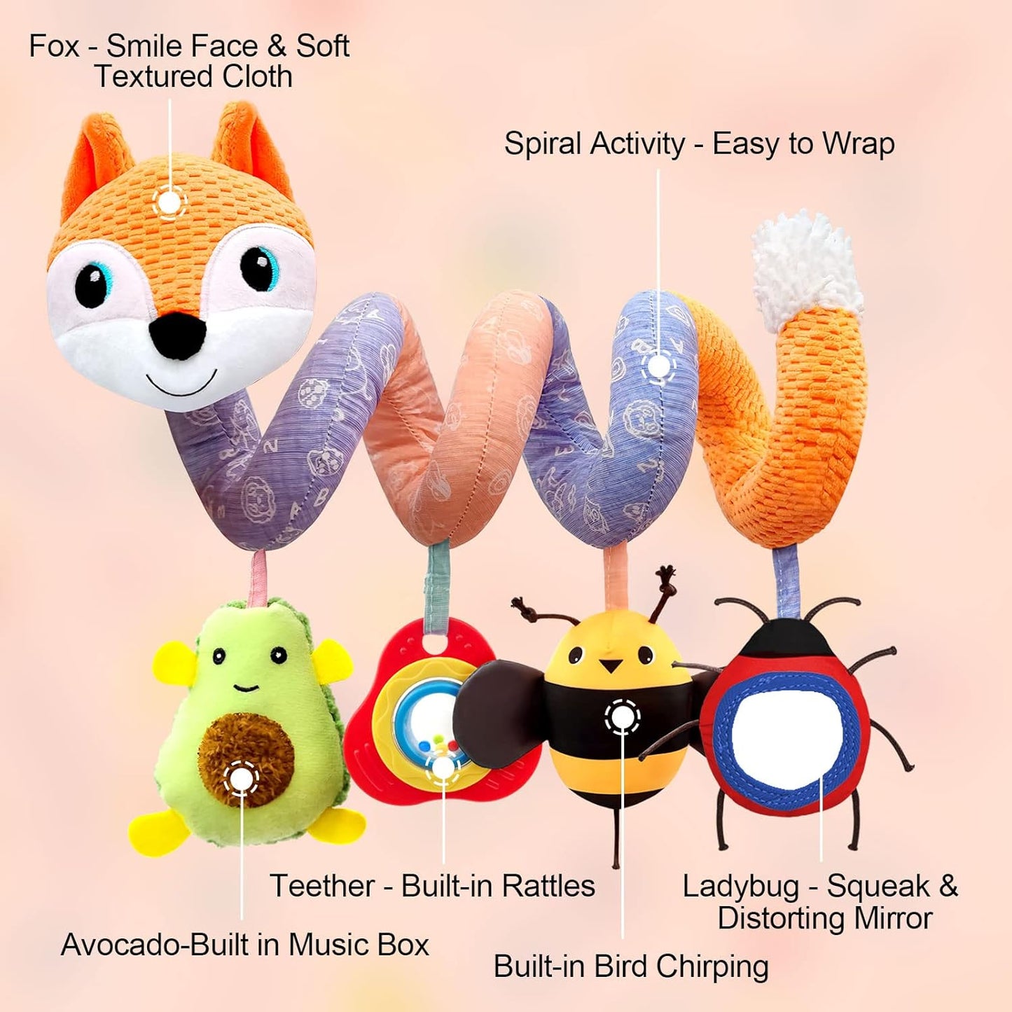 MONSTIME Musical Car Seat Toys Newborn Toys, Stroller Toys Baby Toys 0-6 Months Infant Toys, Baby Toys for Carseat Stroller Crib with Rattles Teether, Baby Toys for 0 3 6 9 12 Boys Girls Enfants