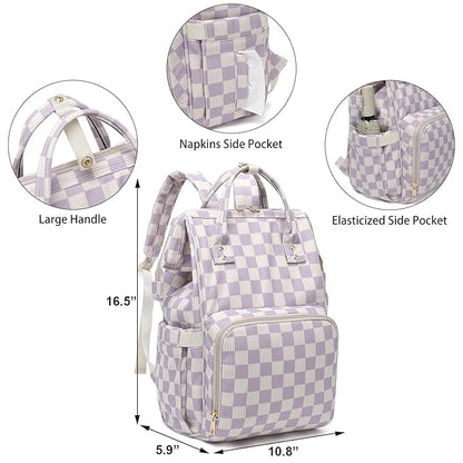 Baby Diaper Bag Backpack for Mom, Large Capacity Travel Nappy Bag for Boys & Girls with Stroller Straps (Corduroy Checkered Purple)
