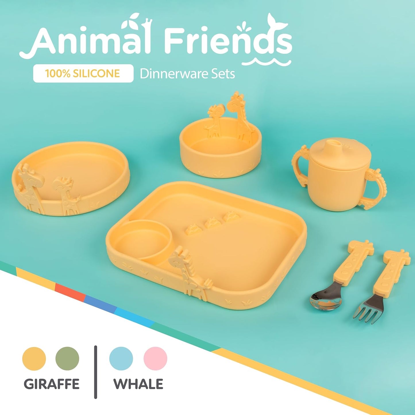 Nuby Animal Friend Silicone Round Bowl - Toddler Bowl - 6+ Months - Pink Whale Bowl