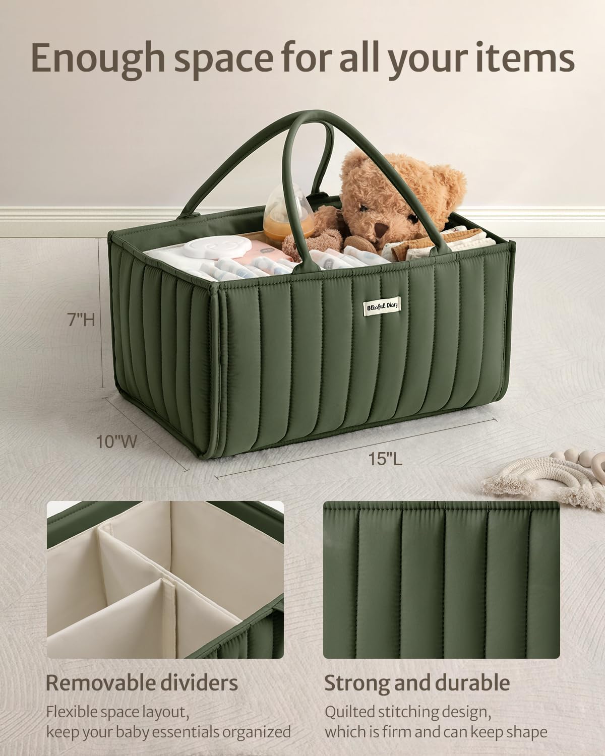 Blissful Diary Baby Diaper Caddy Organizer, Stylish Storage Basket for Newborn Essentials and Diaper Station, Gift for Baby Shower and Registry Must-Have, Mocha Brown