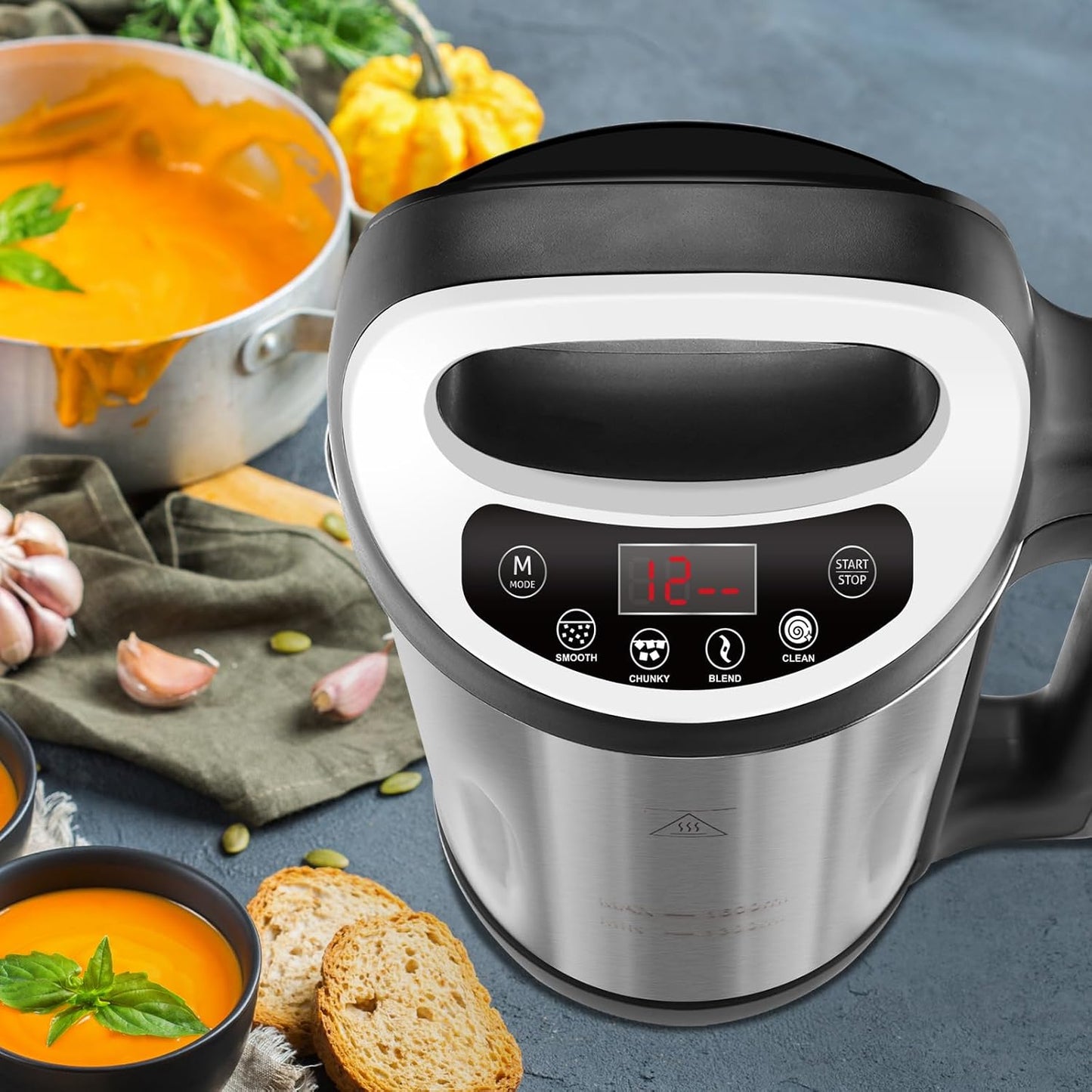 Homtone 1.6L Soup Maker Machine, Stainless Steel Soup Maker Blender with Smooth & Chunky Settings, Anti-Dry Burn, Overfill Sensors, Ideal for Quick Soups, Baby Food