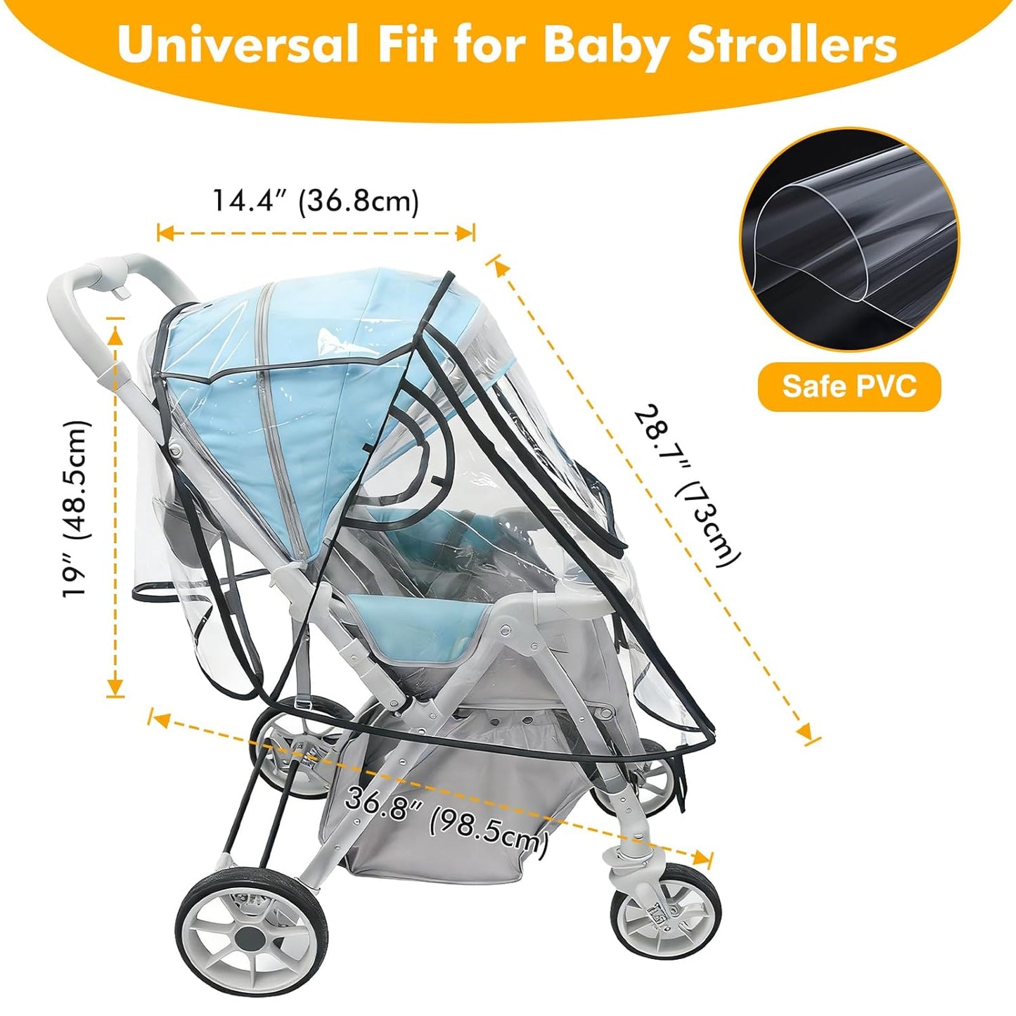 Stroller Rain Cover, Universal All-Season Lightweight Clear Stroller Poncho for Outdoor Protection, Easy to Install, Shields Against Wind, Rain, and Ensures Baby’s Comfort, Safe Outings
