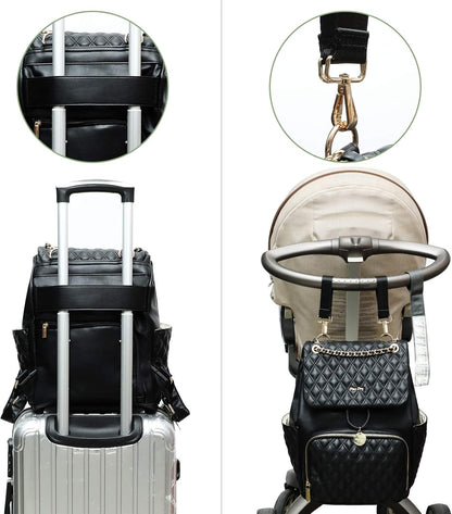 miss fong Diaper Bag Backpack Baby Diaper Bag for baby boy and girls, Leather Baby Bag with 13 diaper bag organizing pouches, Changing Pad, Stroller Straps and 4 Insulated Pockets(Black)